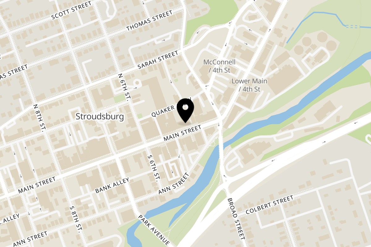 Map showing the location of NYC Indian Grill on 538 Main Street in Stroudsburg